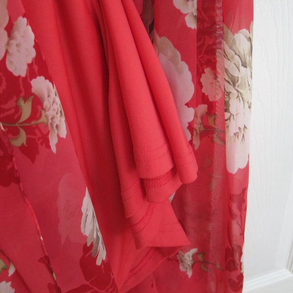 Adrianna Papell Maxi Floral Chiffon Dress in Soft Red and Pink Size 6 - Picture 9 of 10